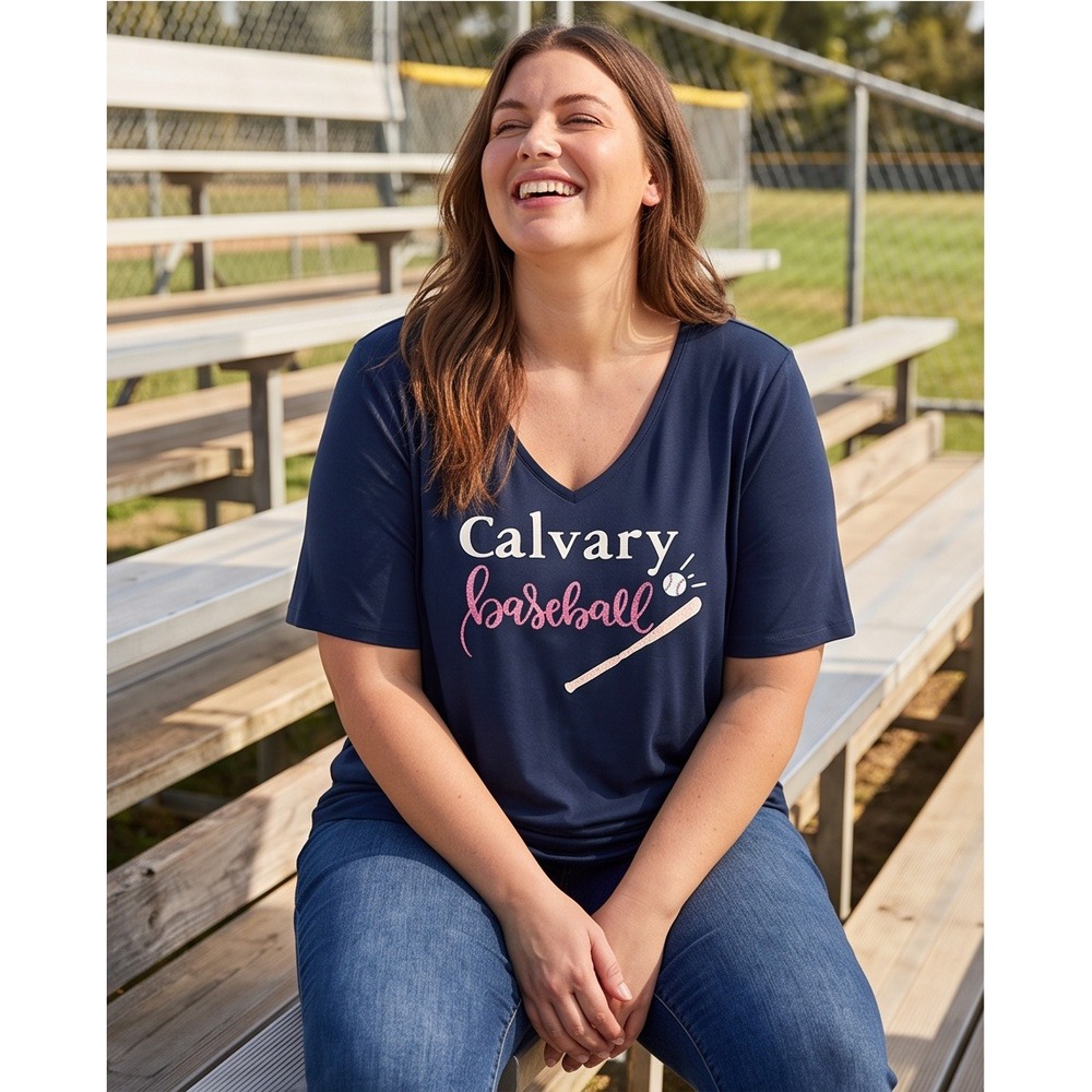 Torrid 2 Super‎ Soft Knits Calvary Baseball Navy V-Neck Tee 2X
